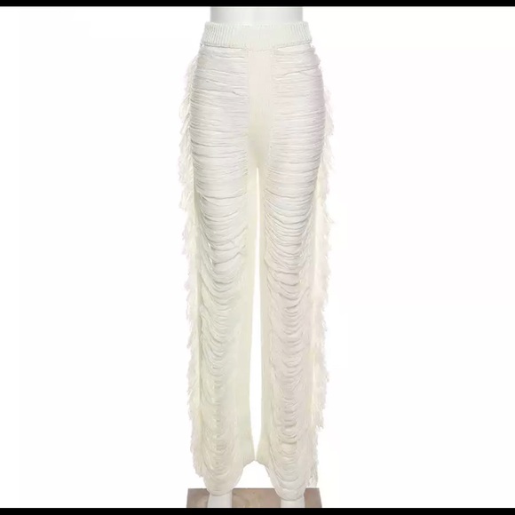 SMALL Tulum White Knit Pants I CHIC BOHO BEACH COVERUP POOL PARTY BURNING-MAN - Picture 1 of 3